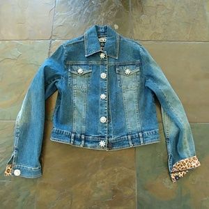 Berk 2 Jean Jacket Rhinestones and Leopard Trim